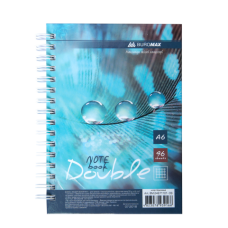 Записная книга DOUBLE А6, на пружине, 96л., клетка, твердый ламинированный переплет, бирюзовый
