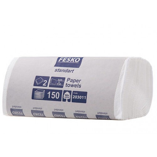 Белые бумажные полотенца V-сложения 150л. Fesko