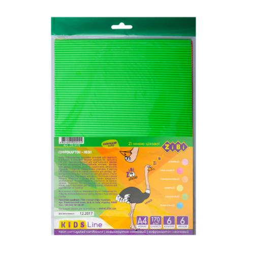 Набор цветного гофрокартона НЕОН, 6 листов А4: 6 неоновых цветов