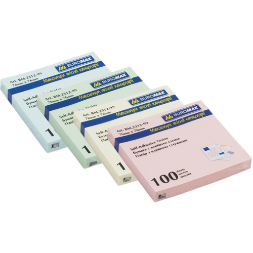 Блок для заметок 76 x76мм, 100 листов, JOBMAX, ассорти