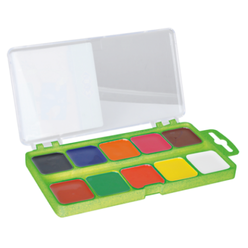 Акварельные краски 10 цветов, пластик. салатовый футляр