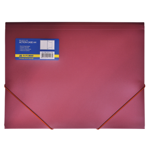 Папка пластиковая BUROMAX, А4 на резинках, красный