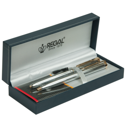 Комплект ручек (перо+шариковая) в подарочном футляре L, хром