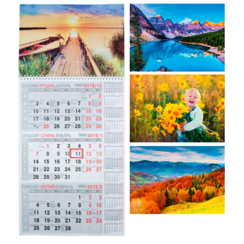 Календарь настенный квартальный на 2019 г. (1 пружины)
