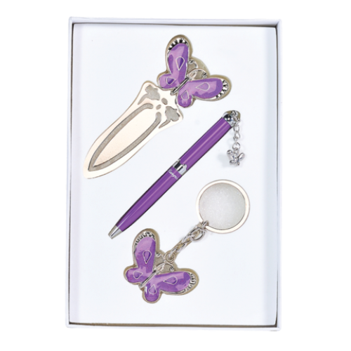 Набор подарочный "Fly": ручка (Ш) + брелок + закладка, фиолетовый