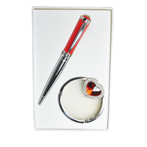 Набор подарочный "Crystal": ручка шариковая + крючек д/ сумки, красный