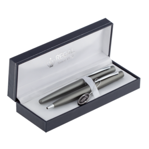 Комплект ручек (перо+шариковая) в подарочном футляре L, графит