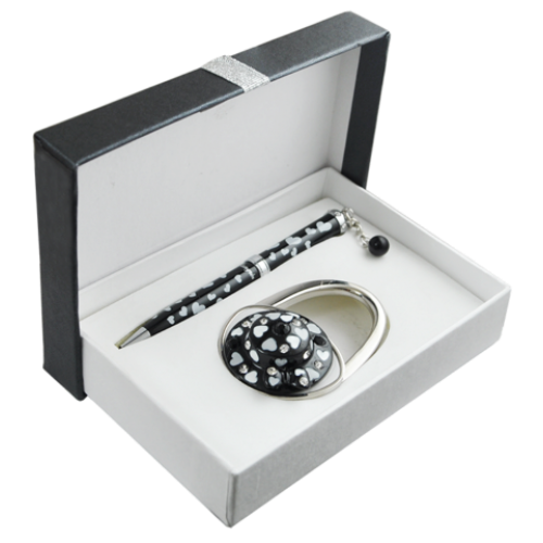 Набор подарочный "Elegance": ручка шариковая + крючек д/ сумки, черный