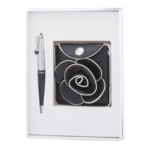 Набор подарочный "Floret": ручка (Ш) + кошелек + зеркальце, черный