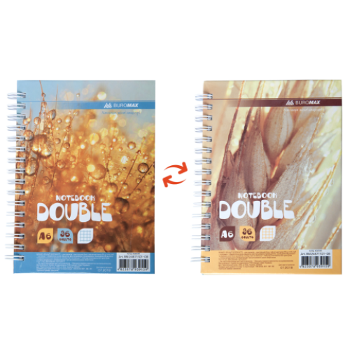 Записная книга DOUBLE А6, на пружине, 96л., клетка, твердый ламинированный переплет, желтый