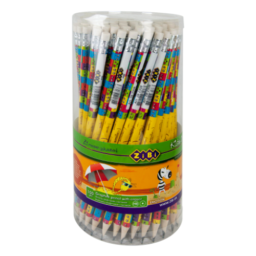 Карандаш графитовый HB с ластиком EMOTIONS, 100шт. в тубе