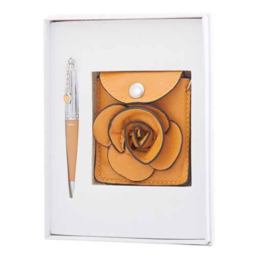Набор подарочный "Floret": ручка (Ш) + кошелек + зеркальце, желтый