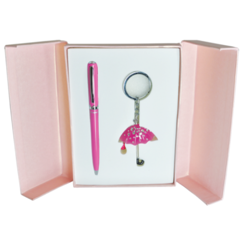 Набор подарочный "Umbrella": ручка шариковая + брелок, малиновый