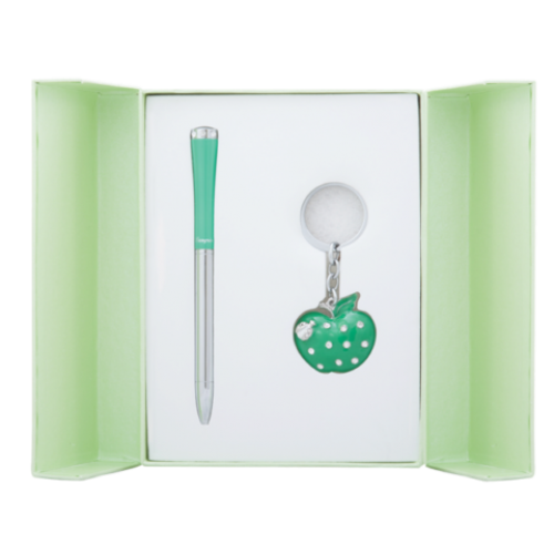 Набор подарочный "Apple": ручка шариковая + брелок, зеленый