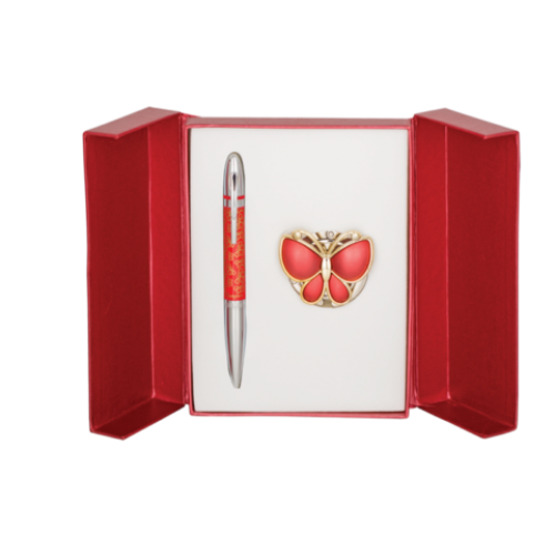 Набор подарочный "Papillon": ручка (Ш) + крючок д/ сумки, красный