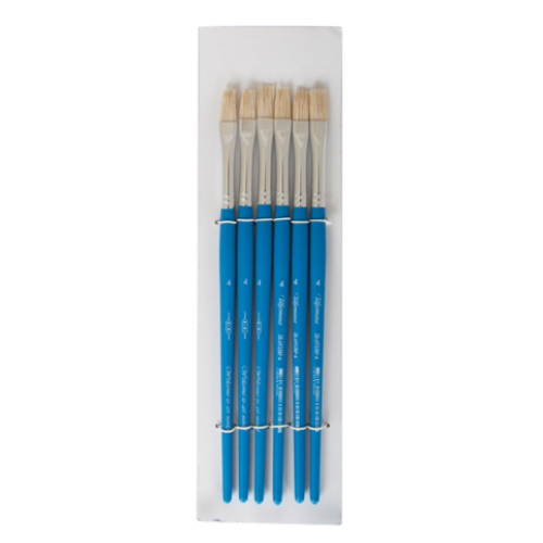 Кисть щетина плоская №4, в блистере 6 шт