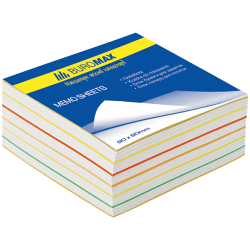 Блок бумаги для заметок "Радуга" 80х80х30мм, не склеенный