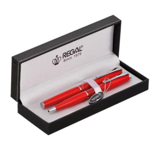 Комплект ручек (перо+шариковая) в подарочном футляре L, красный
