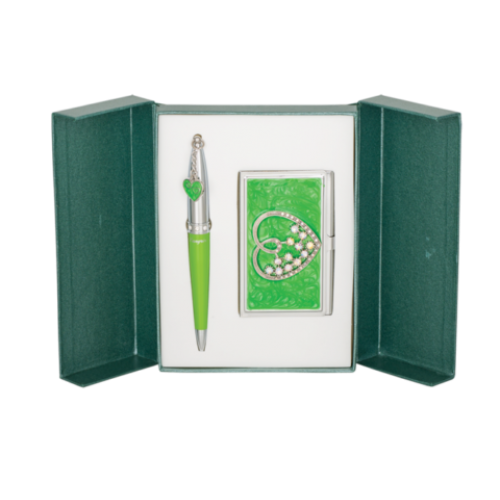 Набор подарочный "Crystal Heart": ручка шариковая + визитница, зеленый