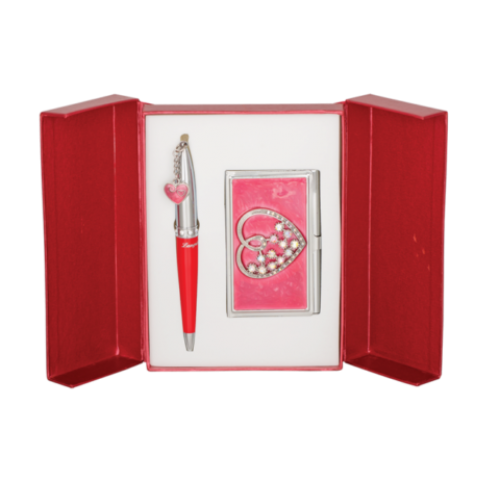 Набор подарочный "Crystal Heart": ручка шариковая + визитница, красный