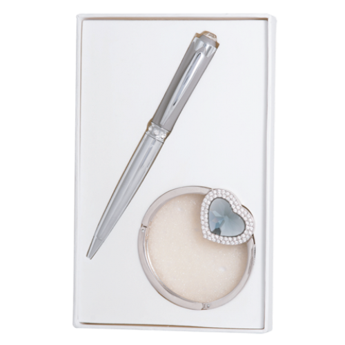 Набор подарочный "Crystal": ручка шариковая + крючек д/ сумки, серый
