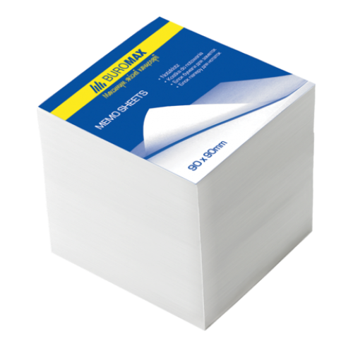 Блок белой бумаги для заметок 90х90х90мм, не склеенный