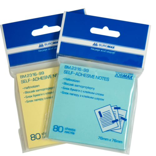 Блок для заметок 76 x76мм, 80 листов, ассорти, с клейким слоем