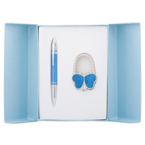 Набор подарочный "Lightness": ручка шариковая + крючек д/ сумки, синий