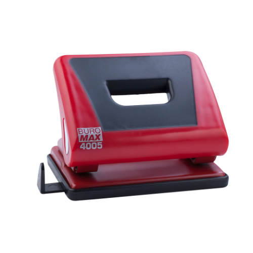 Дырокол пластиковый с резиновой вставкой, BUROMAX, 15 листов, красный