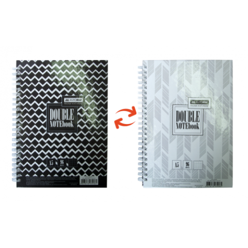 Записная книга DOUBLE А5, на пружине, 96л., клетка, твердый ламинированный переплет, черный