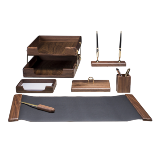 Набор настольный из натурального дерева, 7 предметов, темный орех