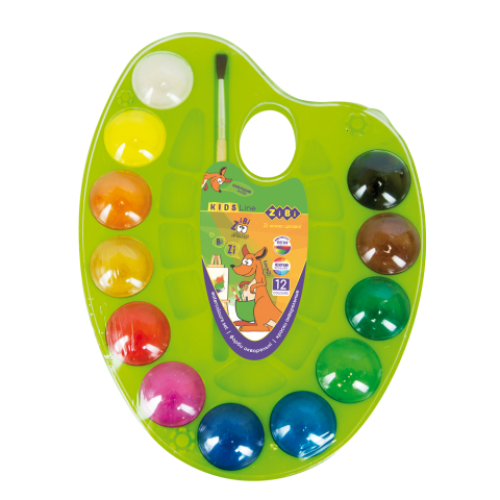 Акварельные краски на палитре, 12 цветов, натуральная кисть, салатовая