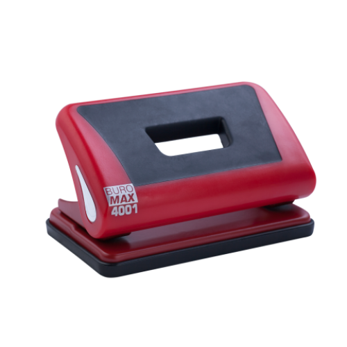 Дырокол пластиковый с резиновой вставкой, BUROMAX, 10 листов, красный