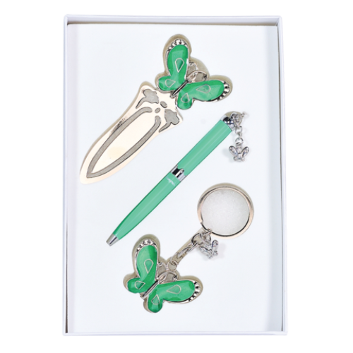 Набор подарочный "Fly": ручка шариковая + брелок + закладка, зеленый