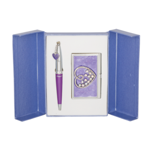 Набор подарочный "Crystal Heart": ручка (Ш) + визитница, фиолетовый