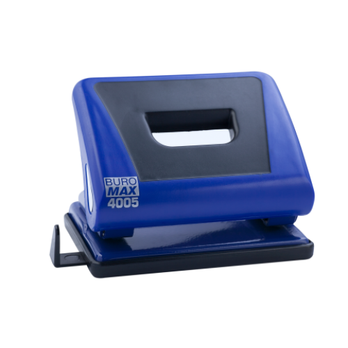 Дырокол пластиковый с резиновой вставкой, BUROMAX, 15 листов, синий