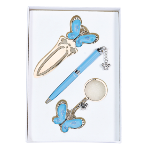 Набор подарочный "Fly": ручка шариковая + брелок + закладка, синий