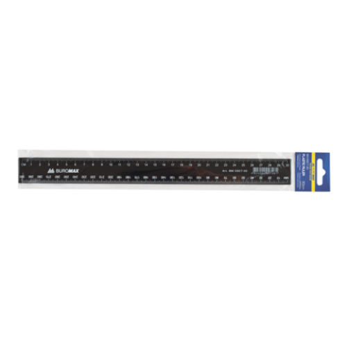 Линейка пластиковая 30см, черный,в блистере