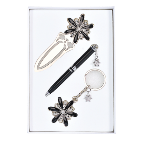 Набор подарочный "Star": ручка шариковая + брелок + закладка, черный