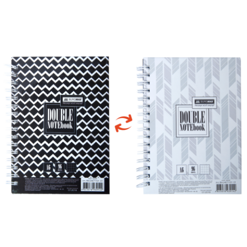 Записная книга DOUBLE А6, на пружине, 96л., клетка, твердый ламинированный переплет, черный