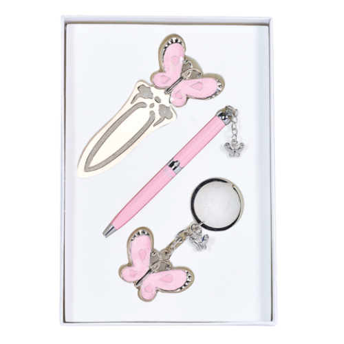 Набор подарочный "Fly": ручка шариковая + брелок + закладка, розовый