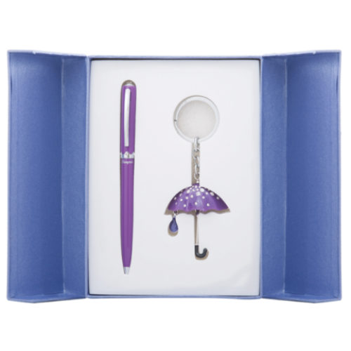 Набор подарочный "Umbrella": ручка шариковая + брелок, фиолетовый