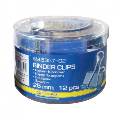 Биндер (зажим для бумаг) 25 мм, цена за 12 шт., туба, синий