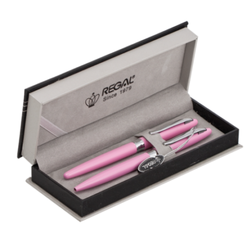 Комплект ручек (перо+шариковая) в подарочном футляре Р, розовый