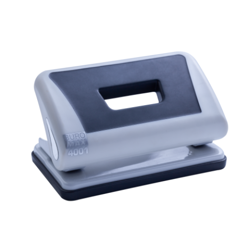Дырокол пластиковый с резиновой вставкой, BUROMAX, 10 листов, серый