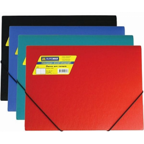 Папка пластиковая BUROMAX, А4 на резинках, ассорти