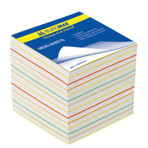 Блок бумаги для заметок "Радуга" JOBMAX 90х90х70мм, не склеенный