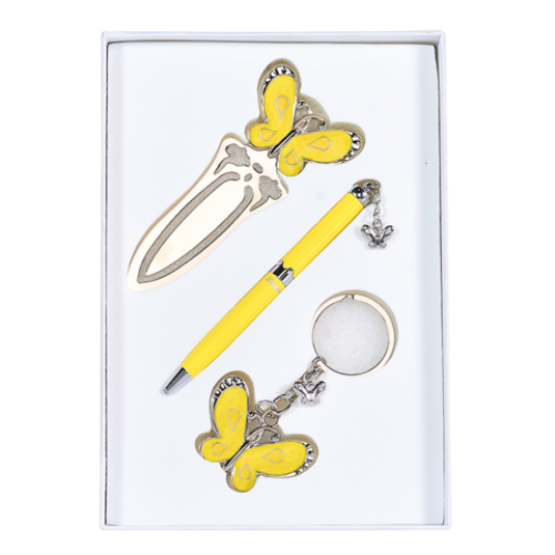 Набор подарочный "Fly": ручка шариковая + брелок + закладка, желтый