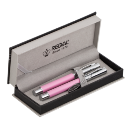 Комплект ручек (перо+роллер) в подарочном футляре Р, розовый