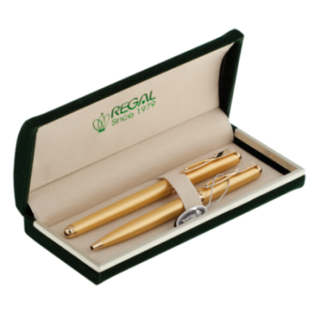 Комплект ручек (перо+шариковая) в бархатном футляре Н, золото